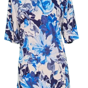 Chandail adaptée 1-1161-blanc imprimé marine et bleu