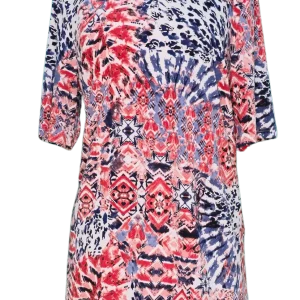 Chandail adaptée 1-1161-blanc imprimé rouge et bleu