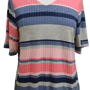 Chandail Adapté -Style 1-1161 Rayé Rose Marine