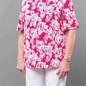 Chandail Adapté à Collet Fleuri Magenta/Blanc