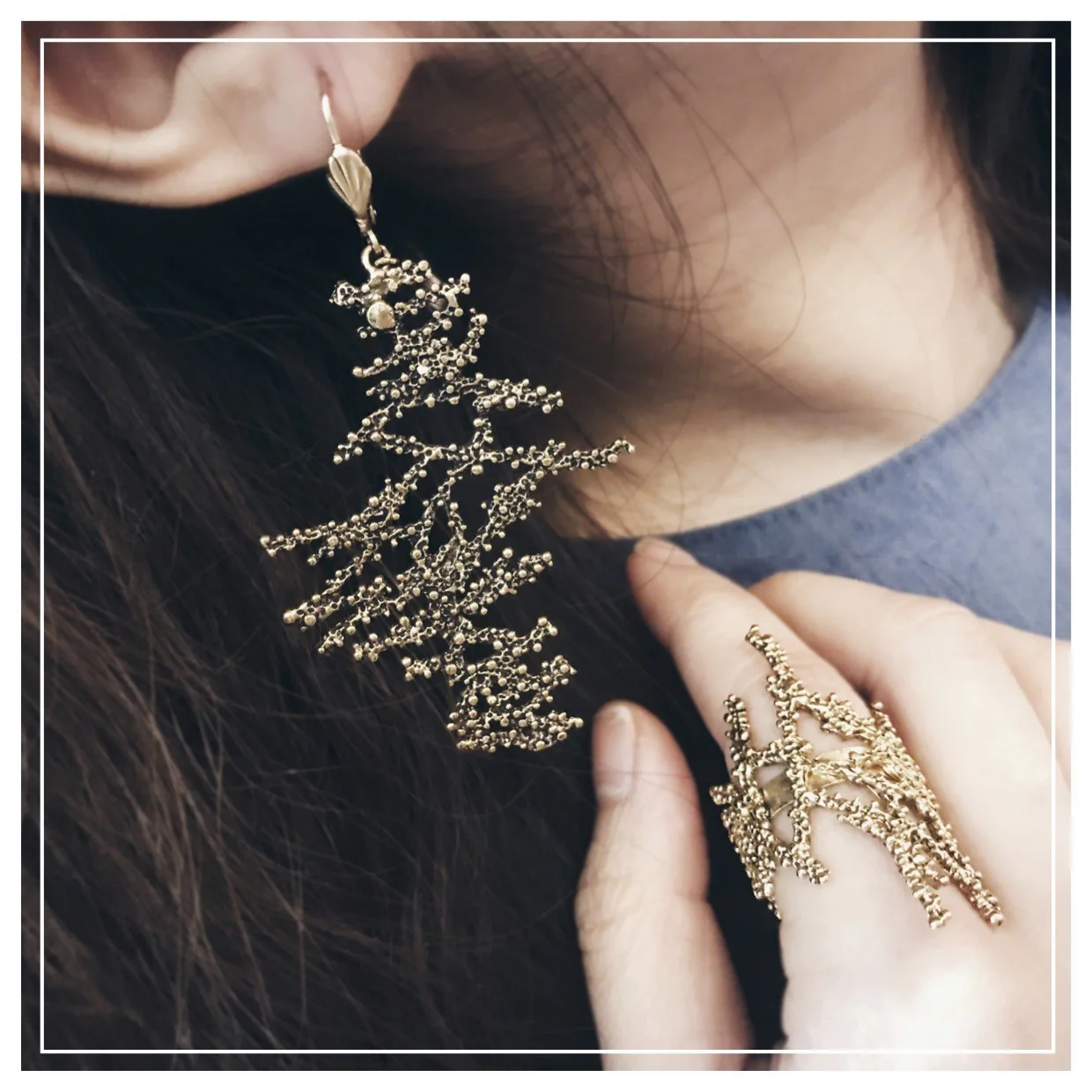 Boucles d'Oreilles Seaweed Dorées – Image 3