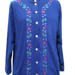 Cardigan Adapté 1463 – Bleu foncé fleurs roses