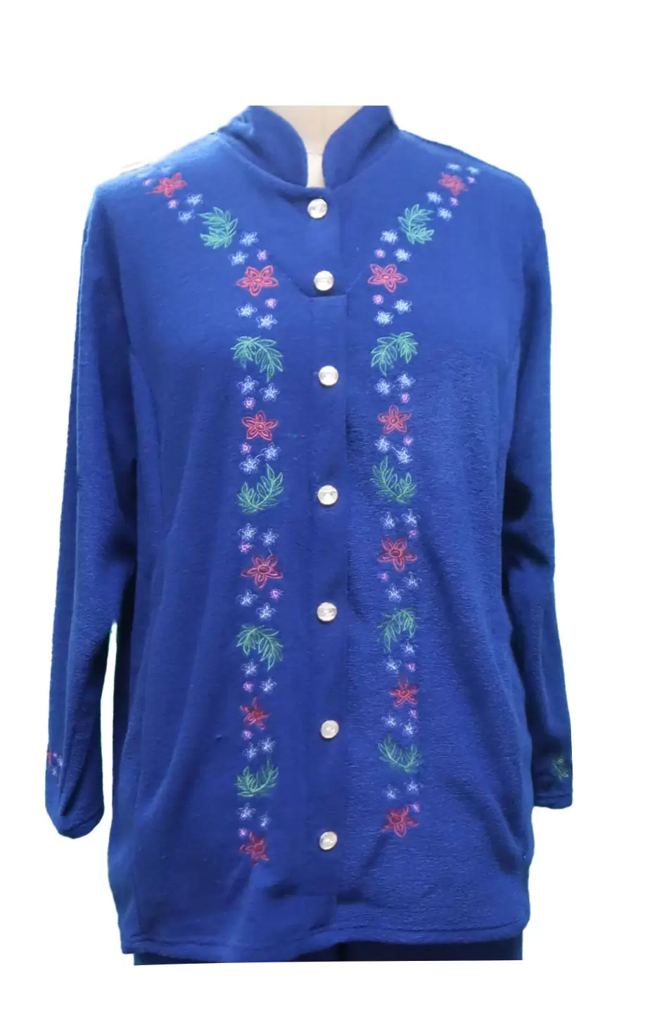 Cardigan Adapté 1463 – Bleu foncé fleurs roses