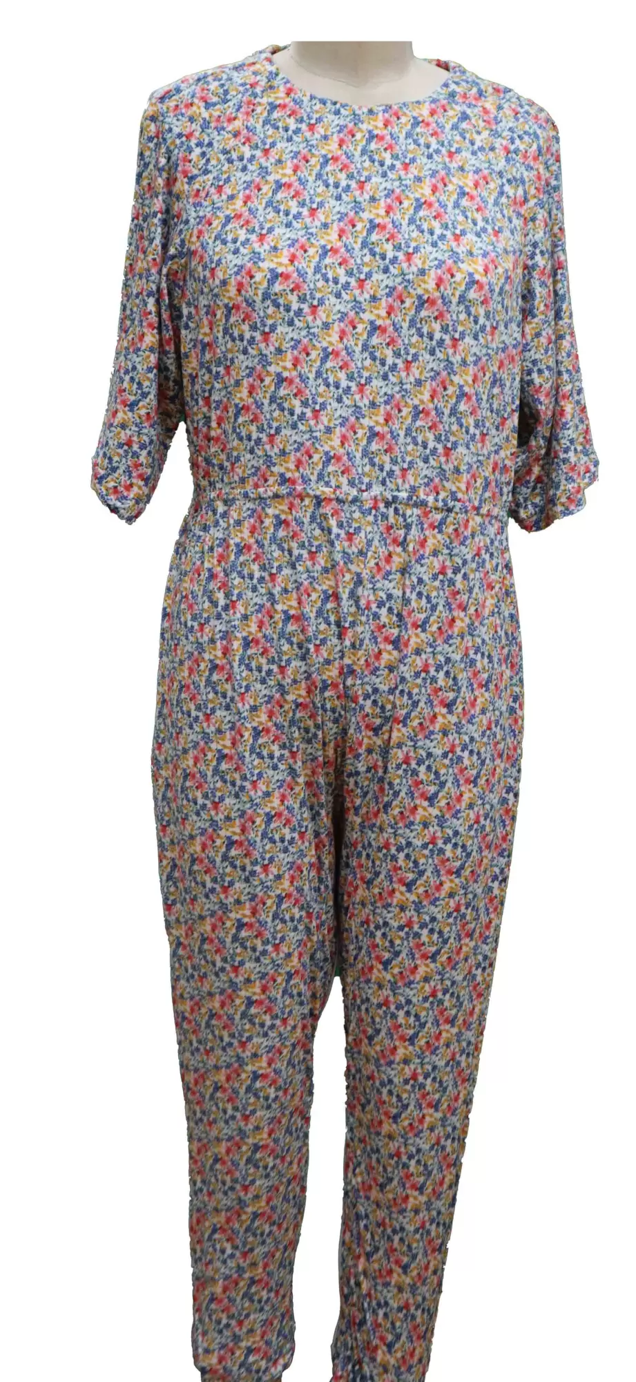 Grenouillère de nuit Femme Alzheimer 1608 – Imprimé Rouge Bleu et Jaune