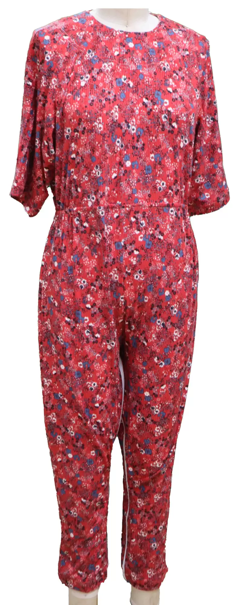 Combinaison de nuit Femme Alzheimer 1608 – Rouge, fleuri bleu et blanc