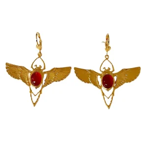 Boucles d'oreilles Beetle Dorées Cornaline