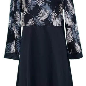 Robe Adaptée Style 2-4603 – Marine, Feuilles Blanches