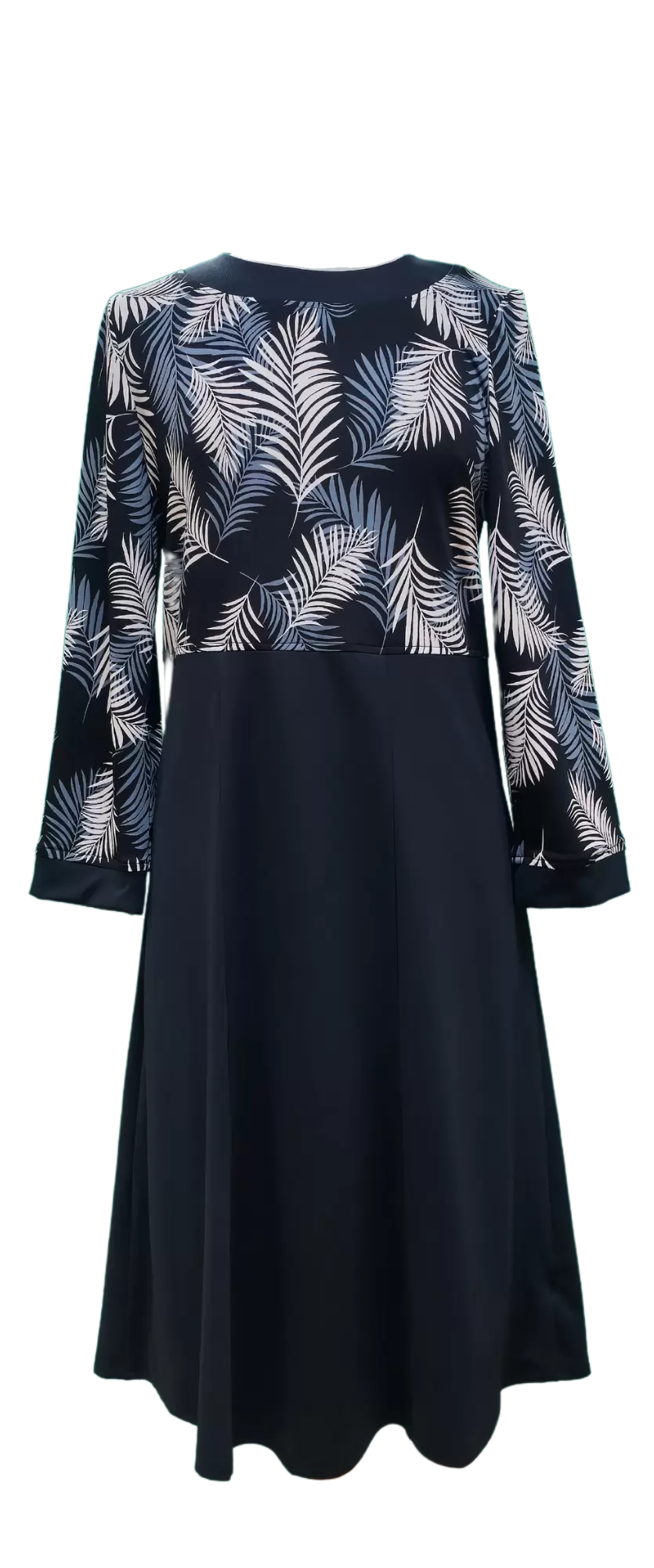 Robe Adaptée Style 2-4603 – Marine, Feuilles Blanches