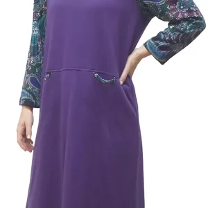 Robe Adaptée à Manches et Col Imprimée Mauve Style 2-4802