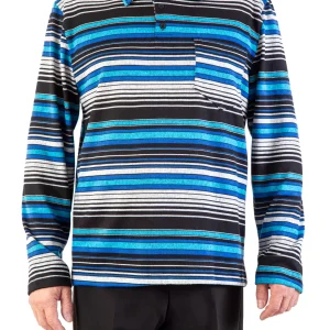 Polo Adapté à Manches Longues Style 2-6189 – Rayé Bleu