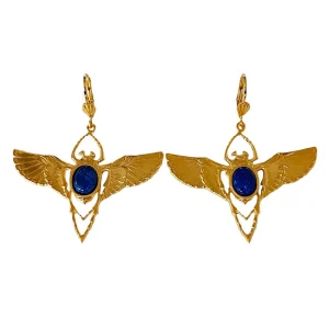 Boucles d'oreilles Beetle Dorées Lapis Lazuli Bleu