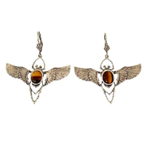 Boucles d'oreilles Beetle Argentées Oeil de Tigre