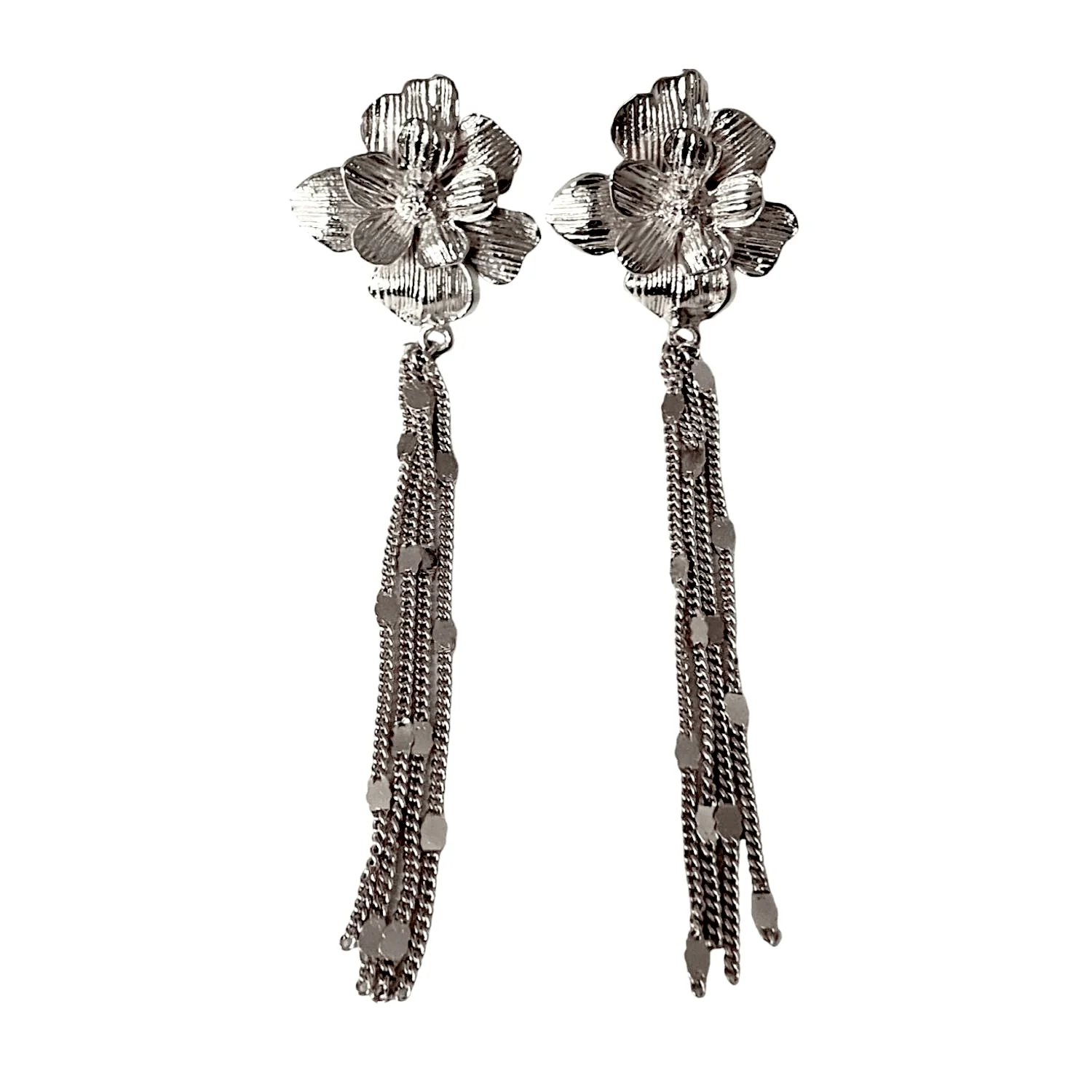 Boucles d’oreilles longues Lucia fleurs argentées