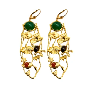 Boucles d'oreilles Giverny dorées Jade vert et pierres fines colorées