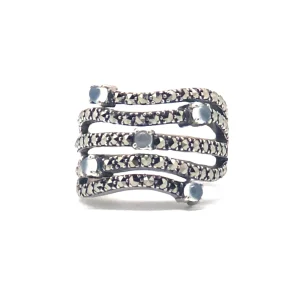 Bague art déco en argent et marcassites et agates bleues