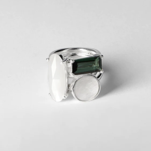 Bague argent tourmaline, nacre et pierre de lune – Credo
