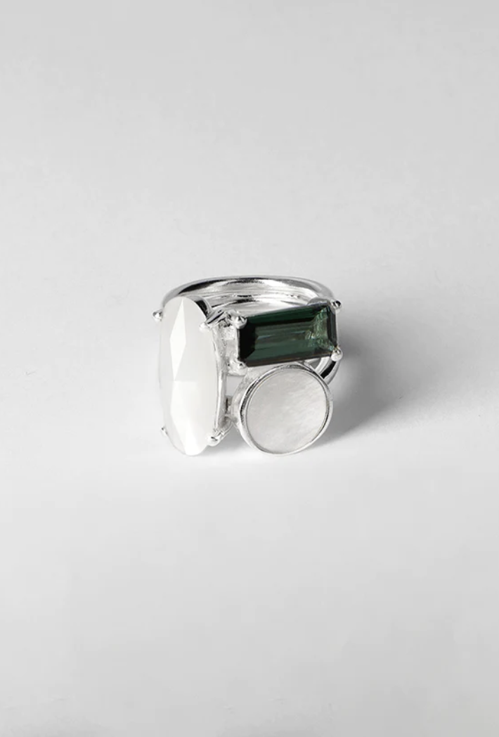 Bague argent tourmaline, nacre et pierre de lune – Credo