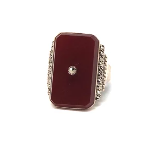 Bague art déco cornaline en argent et marcassites