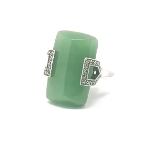 Bague art déco en jade, marcassites et argent