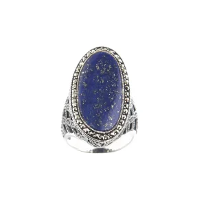 Bague Lapis Lazuli art deco ovale en argent et marcassites