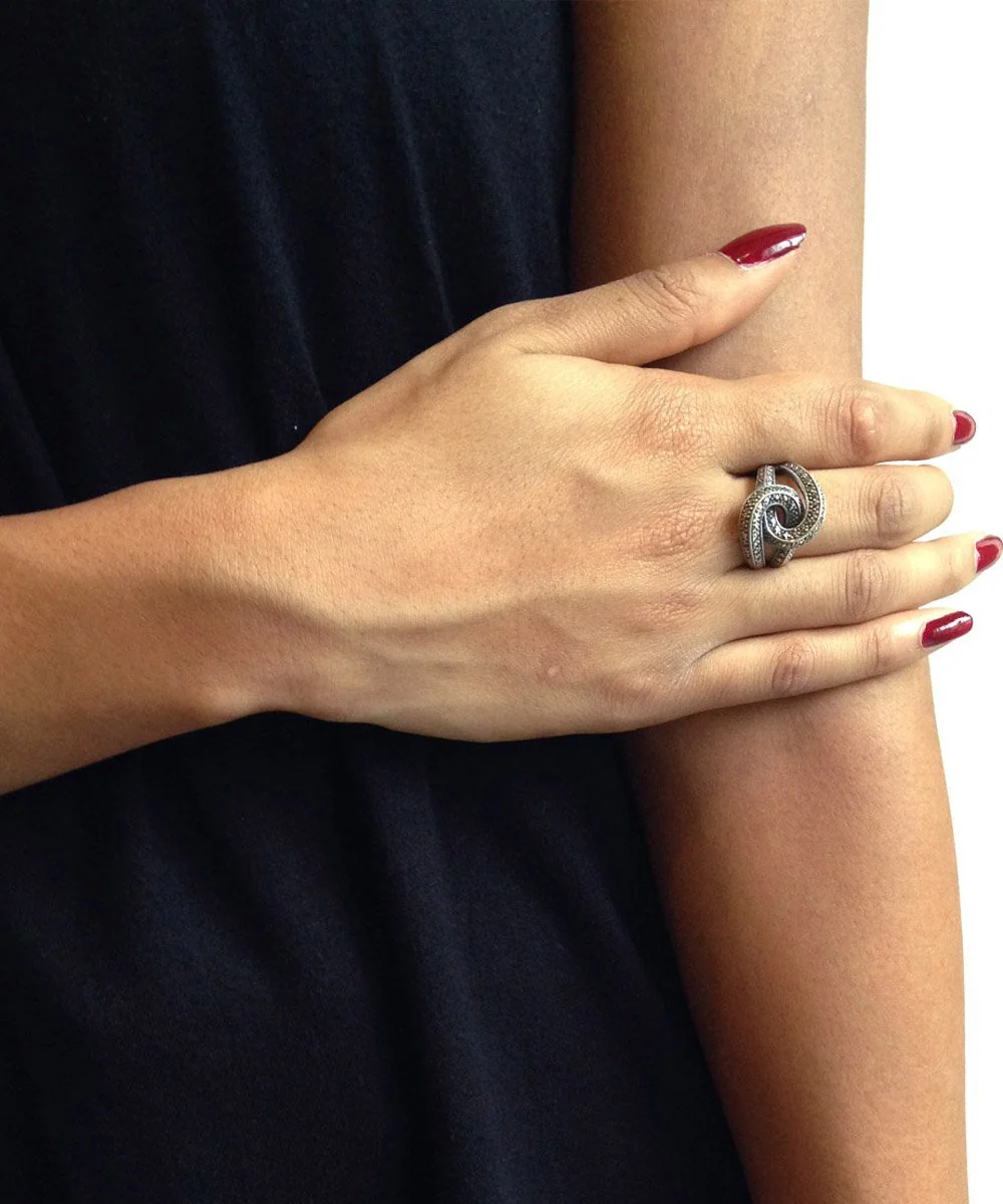 Bague noeud argent et marcassites style art déco – Image 2