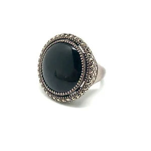 Bague onyx ronde, argent et marcassites - Métron
