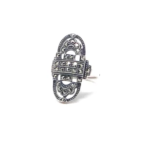 Bague art déco ovale en marcassites et argent