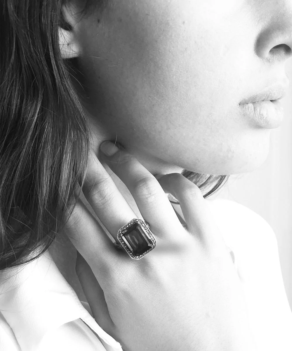 Bague onyx art déco, marcassites et argent – Image 2