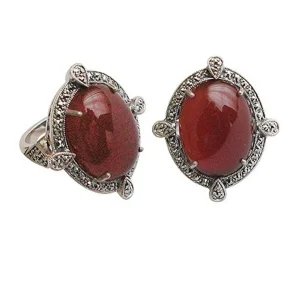 Grosse bague cabochon cornaline, argent et marcassites de style art déco