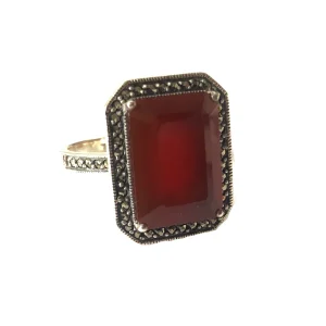 Bague cornaline art déco, marcassites et argent