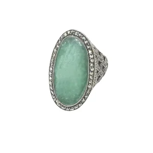 Bague jade art deco ovale en argent et marcassites