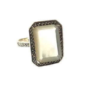 Bague nacre art déco, marcassites et argent