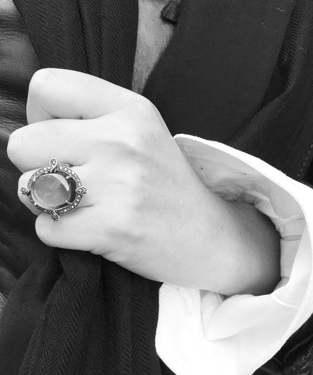 Grosse bague cabochon cornaline, argent et marcassites de style art déco – Image 2