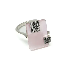 Bague quartz rose Mireille en argent et marcassites