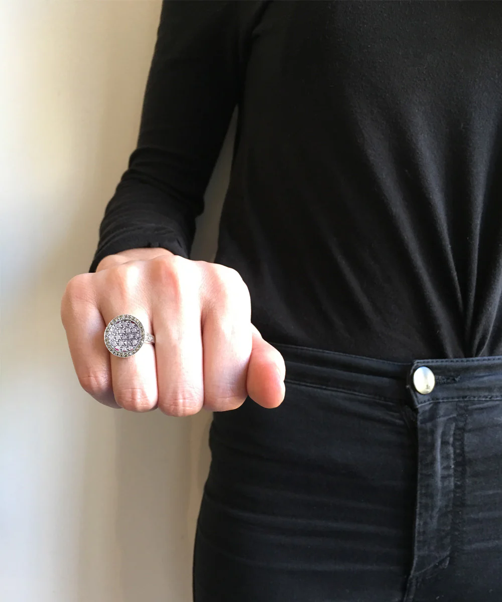 Bague ronde opales art déco , argent et marcassites – Image 3