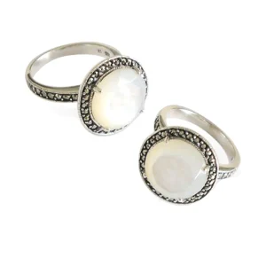 Bague nacre ronde en argent et marcassites - Métron