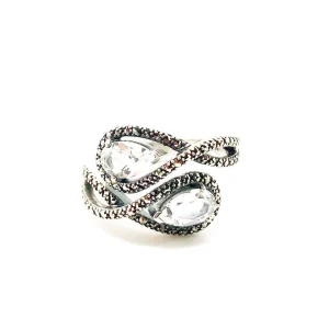 Bague Toi & Moi en argent et topazes blanches art déco