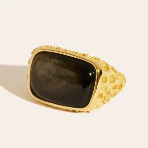 Bague Empreinte - Obsidienne dorée
