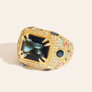 Bague Panthère - Quartz coloré bleu