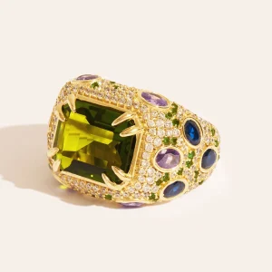 Bague Panthère - Quartz coloré vert