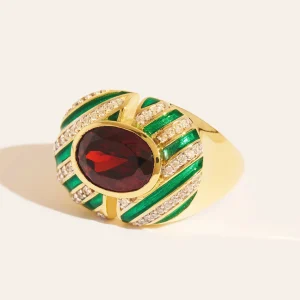 Bague Règne animal - Zèbre - Quartz coloré grenat & émail vert
