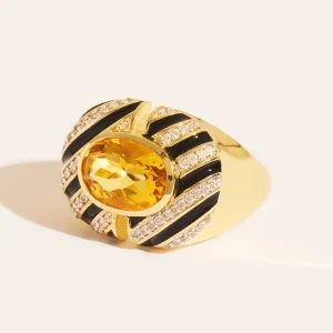 Bague Règne animal - Zèbre - Quartz coloré jaune & émail noir