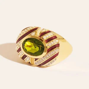 Bague Règne animal - Zèbre - Quartz coloré vert & émail bordeaux