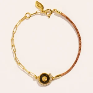 Bracelet coquillage - Beige/Obsidienne dorée