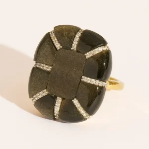 Bague Reem - Obsidienne Dorée