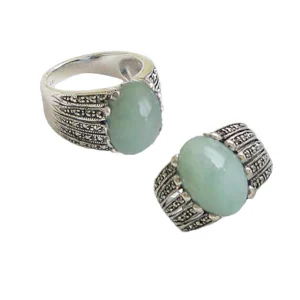 Bague jade art déco en argent 925 et marcassites