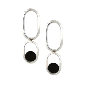 Boucles d'oreille longues onyx argent Shape XL - Isabelle Michel
