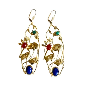 Boucles d'oreilles feuillage Giverny Lapis lazuli et pierres fines colorées