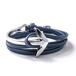 Bracelet ancre cuir bleu – femme