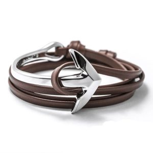 Bracelet femme ancre argent marron